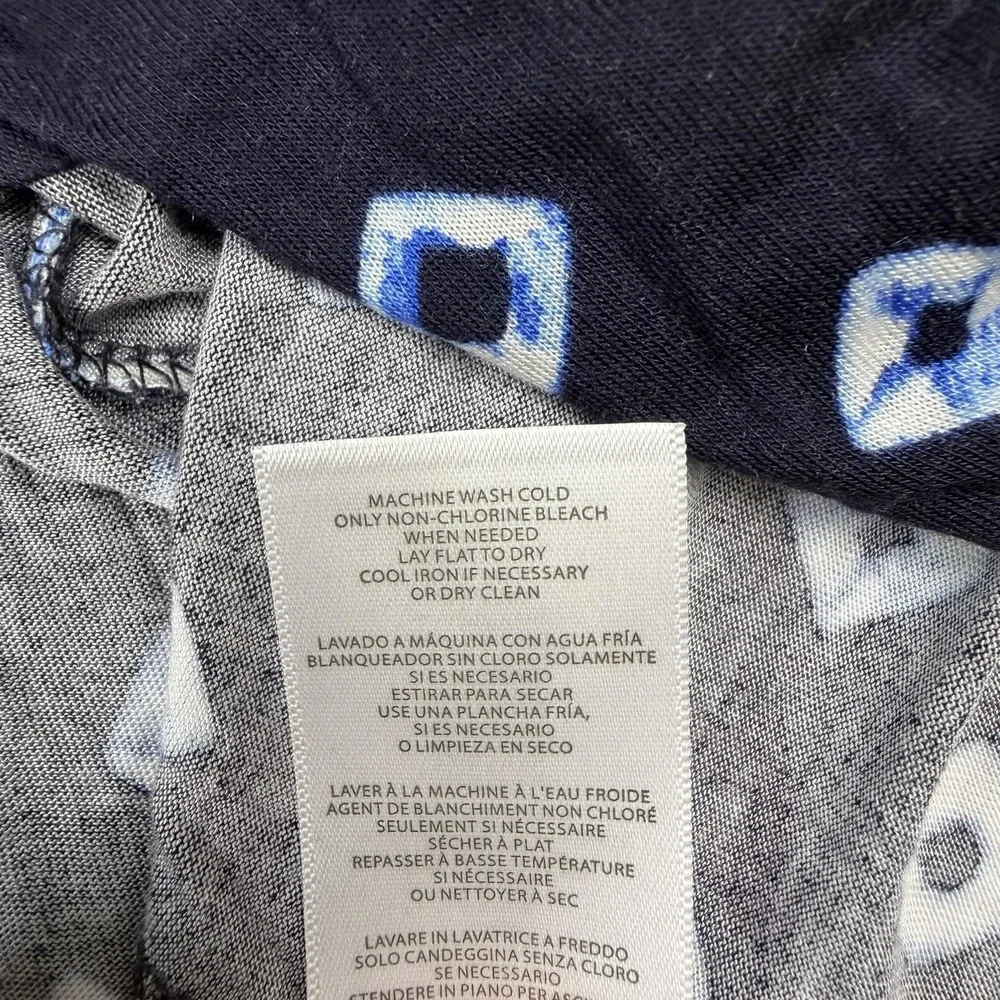 Michael Kors Sleeveless Top Womens Large Blue White Geometric Print Cowl-Neck